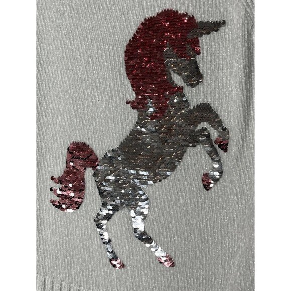 Justice Girls 8 Unicorn Sweater Flip Sequin Metallic Knit Gray Top - Picture 5 of 13